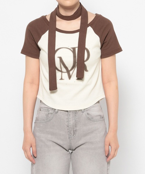 3.3 Field Trip (3.3フィールドトリップ)の「3.3 Field Trip/マフラー付ロゴオフショルT(Tシャツ/カットソー・レディース・ブラウン/グレー・FREE)」の11枚目の写真