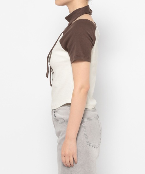 3.3 Field Trip (3.3フィールドトリップ)の「3.3 Field Trip/マフラー付ロゴオフショルT(Tシャツ/カットソー・レディース・ブラウン/グレー・FREE)」の10枚目の写真