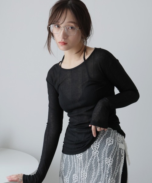 Ulysses(ユリシス)の「シアーロングスリーブカットソー(Tシャツ/カットソー・レディース・ライトグレー/ホワイト/ブラック/ブルー・F)」の3枚目の写真