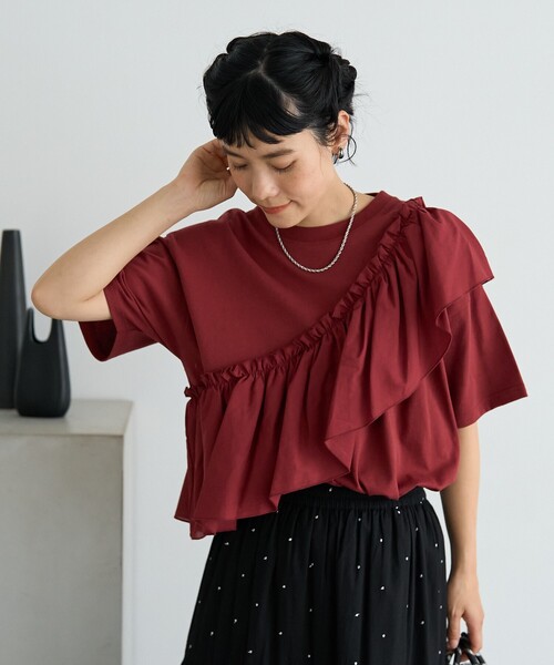 セール】アシンメトリー フリルドッキングTシャツ（Tシャツ