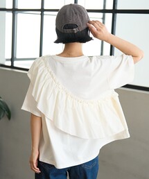 アシンメトリー フリルドッキングTシャツ