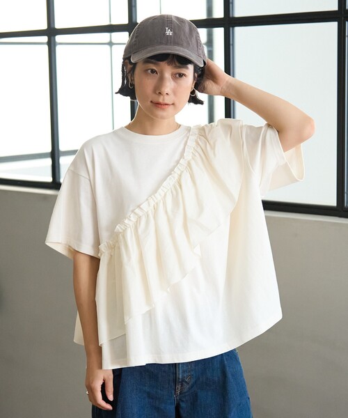 セール】アシンメトリー フリルドッキングTシャツ（Tシャツ