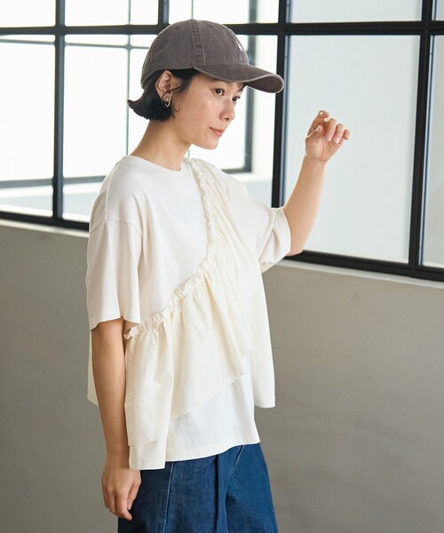 セール】アシンメトリー フリルドッキングTシャツ（Tシャツ