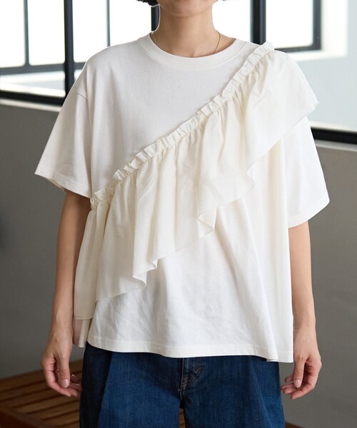 FREAK'S STORE(フリークスストア)の「アシンメトリー フリルドッキングTシャツ(Tシャツ/カットソー・レディース・ブラック/レッド/オフホワイト・フリ-)」の18枚目の写真