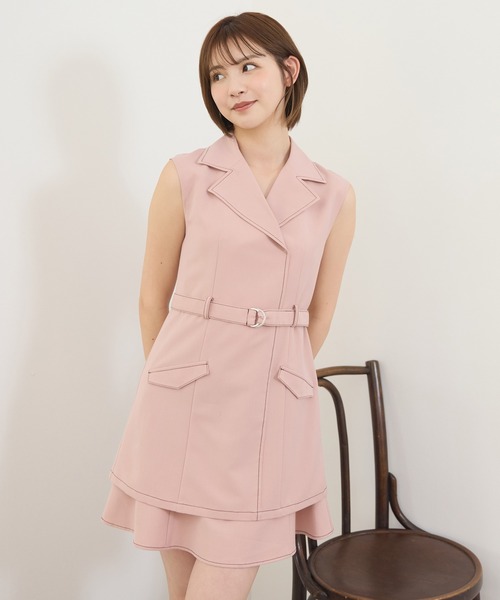 REDYAZEL(レディアゼル)の「レイヤードライクミニワンピース(ワンピース・レディース・ベージュ/ネイビー/ピンク・FREE)」の3枚目の写真