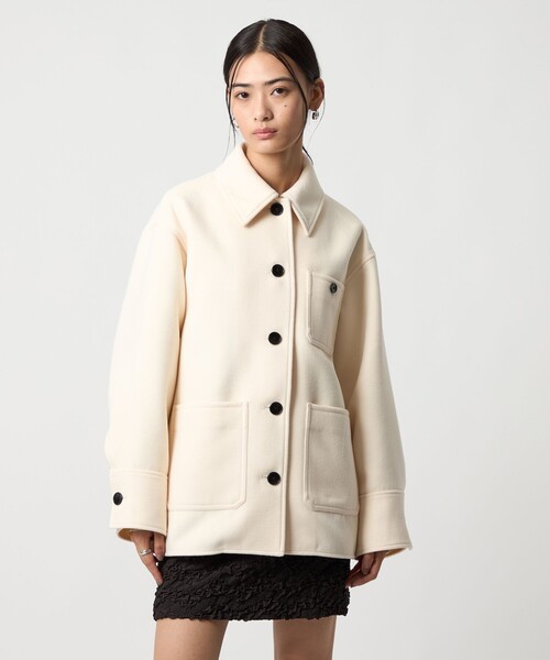 EMMEL REFINES（エメルリファインズ）の「＜EMMEL REFINES＞EM CPO シャツ ジャケット（ステンカラーコート・レディース・ライトブルー/オフホワイト・FREE）」の4枚目の写真