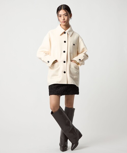 EMMEL REFINES（エメルリファインズ）の「＜EMMEL REFINES＞EM CPO シャツ ジャケット（ステンカラーコート・レディース・ライトブルー/オフホワイト・FREE）」の6枚目の写真