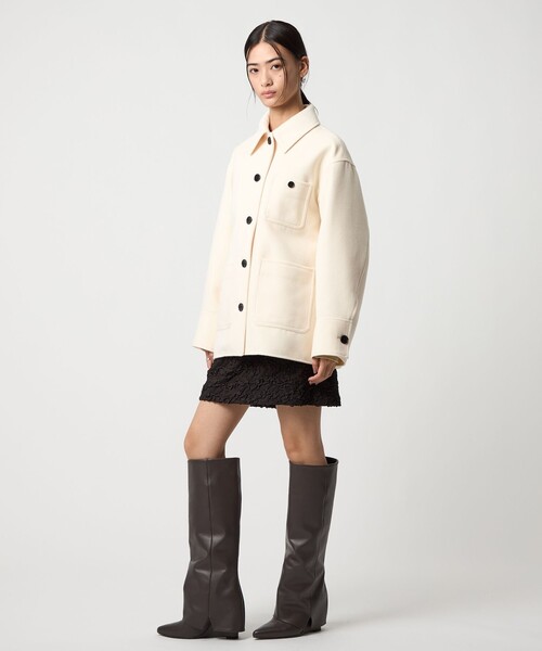 EMMEL REFINES（エメルリファインズ）の「＜EMMEL REFINES＞EM CPO シャツ ジャケット（ステンカラーコート・レディース・ライトブルー/オフホワイト・FREE）」の8枚目の写真