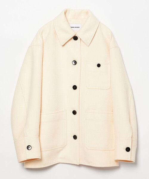 EMMEL REFINES（エメルリファインズ）の「＜EMMEL REFINES＞EM CPO シャツ ジャケット（ステンカラーコート・レディース・ライトブルー/オフホワイト・FREE）」の12枚目の写真