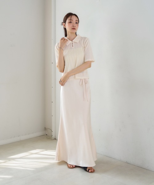 Bab(バブ)の「【S・Mサイズ展開】裾シアーサテンナロースカート(スカート・レディース・アイボリー/ブラック/モカ・S/M)」の6枚目の写真