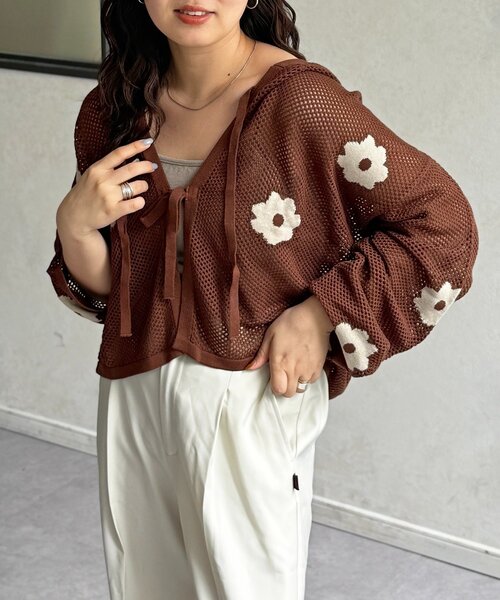 CPCM(シーピーシーエム)の「メッシュ花柄ジャガードパーカー(ニット/セーター・レディース・アイボリー/ブラック/ブラウン・FREE)」の20枚目の写真