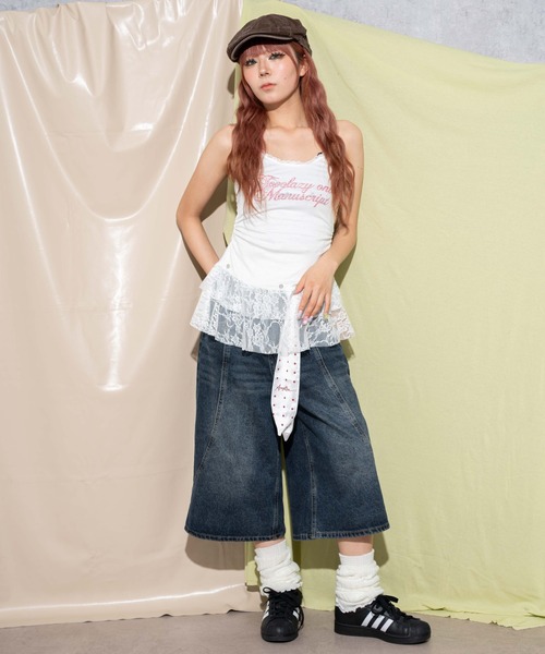 dispark(ディスパーク)の「DISPARK/レース切替ロゴキャミワンピ(キャミソール・レディース・ブラック/ホワイト・FREE)」の7枚目の写真