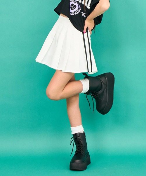 ANAP GｉRL（アナップガール）の「サイドラインツイルプリーツスカート 【キッズお揃い】（スカート・キッズ・ブラック/ホワイト/ベージュ・XS/S/M）」の9枚目の写真