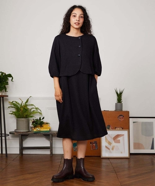 Jocomomola(ホコモモラ)の「Granos de arroz ジャカードフレアワンピース(ワンピース・レディース・マスタード/ブラック・40)」の12枚目の写真