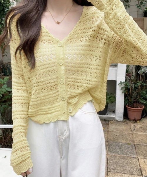 FOXEY☆超美品☆リネン素材透かし編みカーディガンボレロ　38 FOXEY☆超美品☆リネン素材透かし編みカーディガンボレロ 38