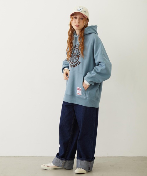 ミルクフェド×チャンピオンコラボパーカー スウェット フーディー ロゴ刺繍 M MILKFED. × CHAMPION COLLEGE LOGO SWEAT HOODIE（パーカー