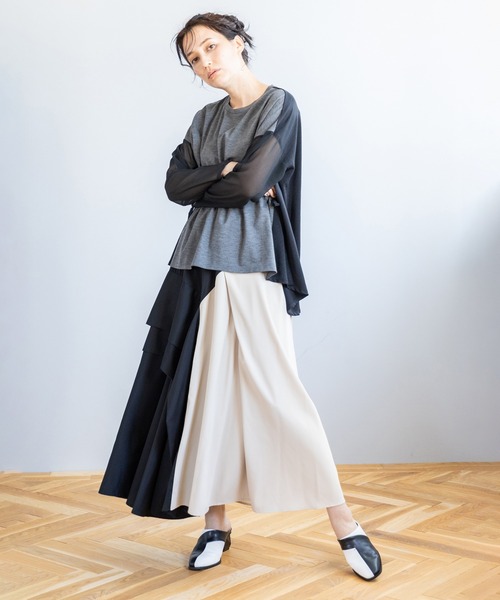 OSMOSIS（オズモーシス）の「バイカラー切替タックスカート（スカート・レディース・ネイビー/ブラック/グレイッシュベージュ・ONE SIZE）」の12枚目の写真