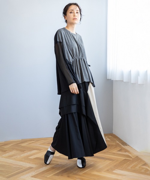 OSMOSIS（オズモーシス）の「バイカラー切替タックスカート（スカート・レディース・ネイビー/ブラック/グレイッシュベージュ・ONE SIZE）」の15枚目の写真