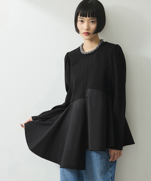 【美品】アダムエロペ フリルペプラムカットソー ブラック アダム エ ロペ ADAM ET ROPE' 【定番人気】・【WEB限定】フリル