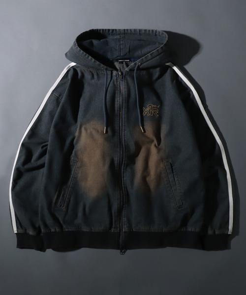 セール】Side Line Denim Hoodie/サイドライン ワンポイント刺繍