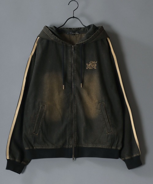 Side Line Denim Hoodie/サイドライン ワンポイント刺繍 ショート丈