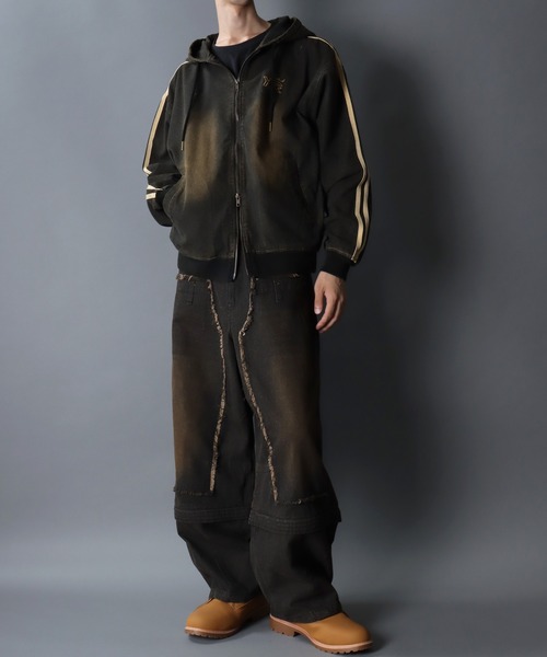 セール】Side Line Denim Hoodie/サイドライン ワンポイント刺繍