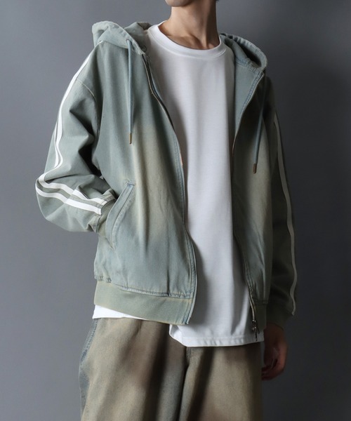 セール】Side Line Denim Hoodie/サイドライン ワンポイント刺繍