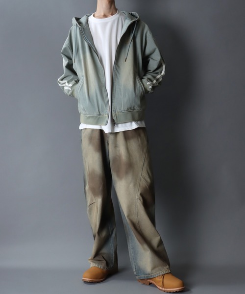 セール】Side Line Denim Hoodie/サイドライン ワンポイント刺繍