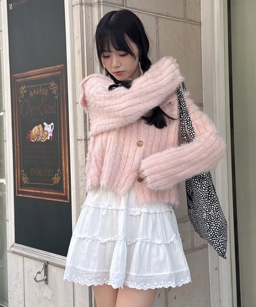 Mejoul(メジュール)の「ビッグカラーシャギーフェイクファー ニットカーディガン(カーディガン/ボレロ・レディース・アイボリー/ベージュ/ピンク/ブラウン/ホワイト・F)」の12枚目の写真