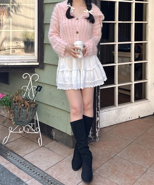 Mejoul(メジュール)の「ビッグカラーシャギーフェイクファー ニットカーディガン(カーディガン/ボレロ・レディース・アイボリー/ベージュ/ピンク/ブラウン/ホワイト・F)」の8枚目の写真