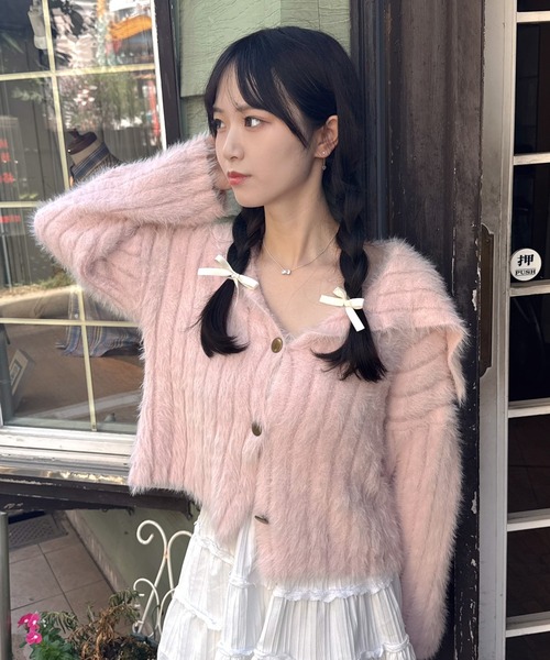 Mejoul(メジュール)の「ビッグカラーシャギーフェイクファー ニットカーディガン(カーディガン/ボレロ・レディース・アイボリー/ベージュ/ピンク/ブラウン/ホワイト・F)」の18枚目の写真