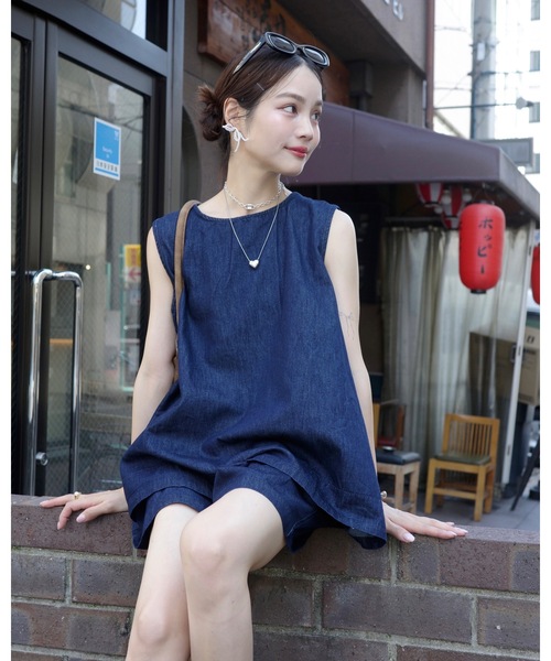 JUMELLE(ジュメロ)の「ライトデニムセットアップ(つなぎ/オールインワン・レディース・ネイビー・FREE)」の3枚目の写真