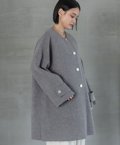 A part by（アパートバイ）の「カシープノーカラーコート（ノーカラーコート・レディース・ネイビー/ベージュ系その他/グレー・FREE）」の9枚目の写真