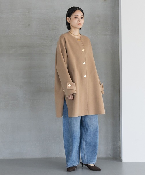 A part by（アパートバイ）の「カシープノーカラーコート（ノーカラーコート・レディース・ネイビー/ベージュ系その他/グレー・FREE）」の12枚目の写真