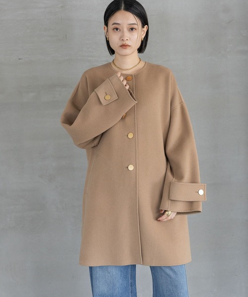 A part by（アパートバイ）の「カシープノーカラーコート（ノーカラーコート・レディース・ネイビー/ベージュ系その他/グレー・FREE）」の15枚目の写真