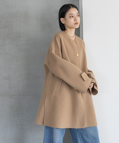 A part by(アパートバイ)の「カシープノーカラーコート(ノーカラーコート・レディース・ネイビー/ベージュ系その他/グレー/チェック・FREE)」の18枚目の写真