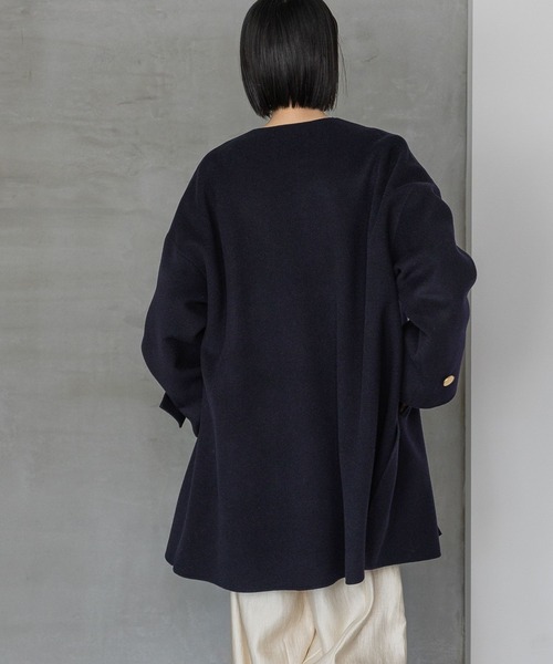 A part by(アパートバイ)の「カシープノーカラーコート(ノーカラーコート・レディース・ネイビー/ベージュ系その他/グレー/チェック・FREE)」の9枚目の写真
