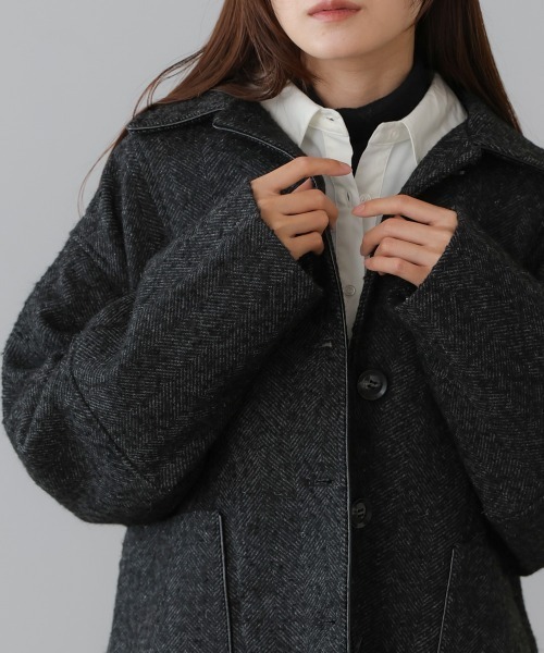 Bab（バブ）の「ヘリンボーンツイードカバーオールジャケット（その他アウター・レディース・チャコールグレー/ブラウン・M）」の3枚目の写真