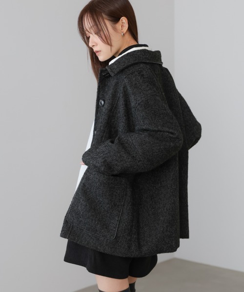 Bab（バブ）の「ヘリンボーンツイードカバーオールジャケット（その他アウター・レディース・チャコールグレー/ブラウン・M）」の5枚目の写真