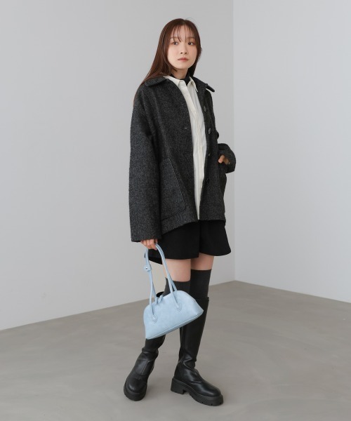 Bab（バブ）の「ヘリンボーンツイードカバーオールジャケット（その他アウター・レディース・チャコールグレー/ブラウン・M）」の6枚目の写真