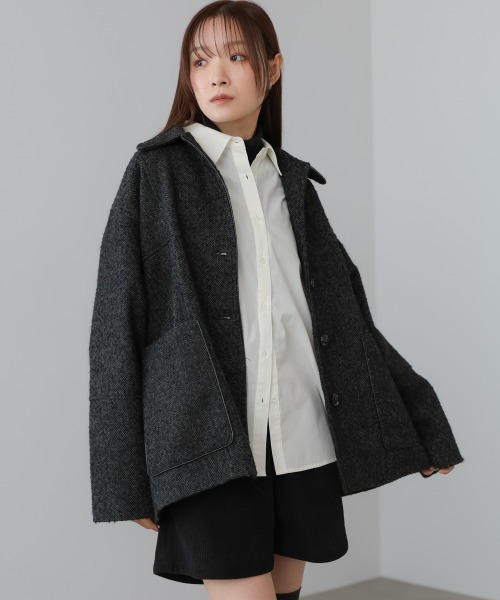 Bab（バブ）の「ヘリンボーンツイードカバーオールジャケット（その他アウター・レディース・チャコールグレー/ブラウン・M）」の8枚目の写真