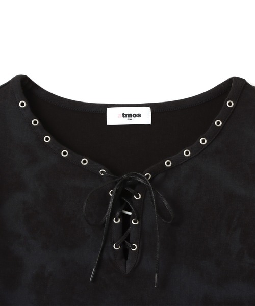 atmos pink（アトモスピンク）の「atmos pink Lace-up Top / アトモス ピンク レースアップ トップ（Tシャツ/カットソー・レディース・チャコール/ピンク・FREE）」の3枚目の写真