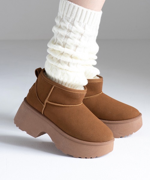 JELLY BEANS(ジェリービーンズ)の「厚底ムートンショートブーツ(210-57378)JELLY BEANS(ジェリービーンズ)(ブーツ・レディース・ベージュ/ブラック/キャメル・L/M/S/LL)」の3枚目の写真