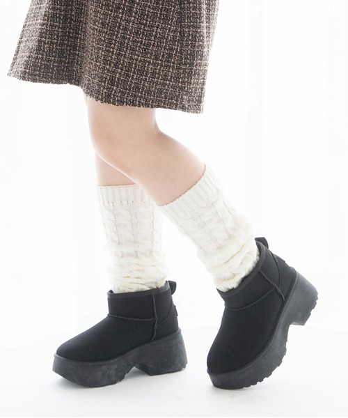 JELLY BEANS(ジェリービーンズ)の「厚底ムートンショートブーツ(210-57378)JELLY BEANS(ジェリービーンズ)(ブーツ・レディース・ベージュ/ブラック/キャメル・L/M/S/LL)」の2枚目の写真