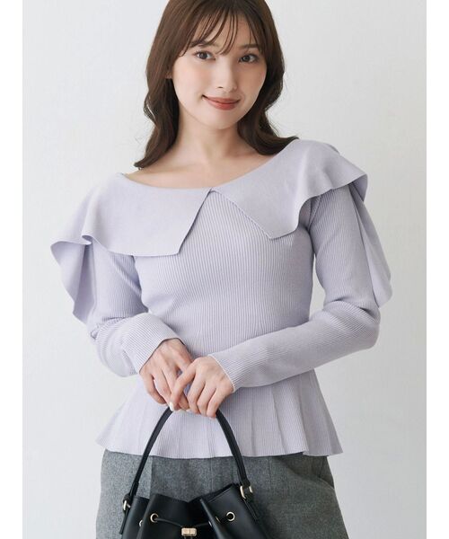 MERCURYDUO（マーキュリーデュオ）の「ペプラムラッフルコンパクトニット（ニット/セーター・レディース・ラベンダー/レッド/オフホワイト/ブラック/ベビーピンク/ミント・FREE）」の4枚目の写真