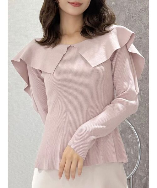 MERCURYDUO（マーキュリーデュオ）の「ペプラムラッフルコンパクトニット（ニット/セーター・レディース・ラベンダー/レッド/オフホワイト/ブラック/ベビーピンク/ミント・FREE）」の5枚目の写真