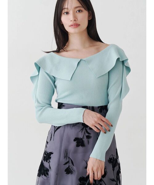 MERCURYDUO（マーキュリーデュオ）の「ペプラムラッフルコンパクトニット（ニット/セーター・レディース・ラベンダー/レッド/オフホワイト/ブラック/ベビーピンク/ミント・FREE）」の3枚目の写真