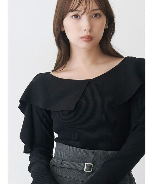 MERCURYDUO（マーキュリーデュオ）の「ペプラムラッフルコンパクトニット（ニット/セーター・レディース・ラベンダー/レッド/オフホワイト/ブラック/ベビーピンク/ミント・FREE）」の2枚目の写真