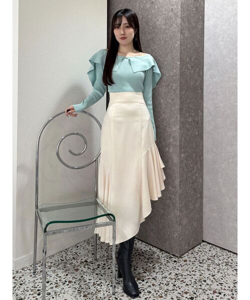 MERCURYDUO(マーキュリーデュオ)の「ペプラムラッフルコンパクトニット(ニット/セーター・レディース・ラベンダー/レッド/オフホワイト/ブラック/ベビーピンク/ミント・FREE)」の16枚目の写真
