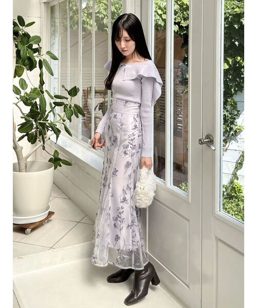 MERCURYDUO（マーキュリーデュオ）の「ペプラムラッフルコンパクトニット（ニット/セーター・レディース・ラベンダー/レッド/オフホワイト/ブラック/ベビーピンク/ミント・FREE）」の7枚目の写真